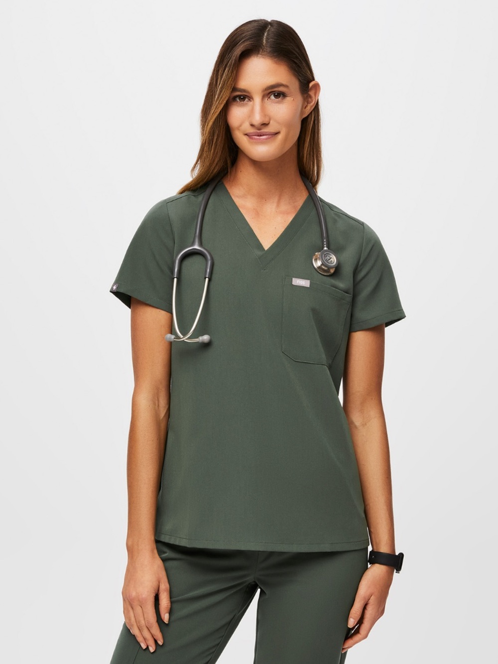 FIGS Moss Catrina Scrub Top One Pocket